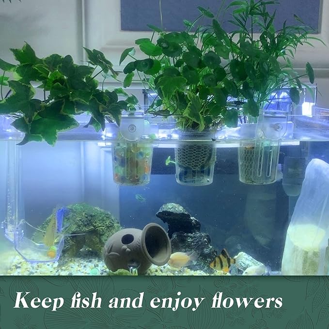 Upgrade Acrylic Aquarium Plant Holder Hanging Aquatic Plant Holder,Adjustable Suction Cup Fish Tank Pot for Hanging Cultivation and Aquarium Decor