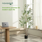 Olive Trees Artificial Indoor, 6FT Tall Faux Olive Tree with Light Kit Moss and Planter, Faux Plants Indoor with Natural Wood Trunk and Lifelike Fruits, Fake Tree for Home Office Living Room Decor