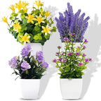 SZC&MFZ Mini Artificial Potted Flowers with Fake Plants, 4 PCS Faux Potted Plants for Room,Home, Bathroom, Bedroom, Living Room, Kitchen and Office Decoration.