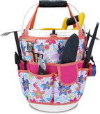 KUNN 5 Gallon Bucket Organizer 18-Pocket Bucket Tool Bag with Hangable Handle, Heavy-Duty Garden Tool Organizer Bag for Gardening Tools, Fits 3.5-5 Gal Buckets, Includes Comfort Grip Pad, Red