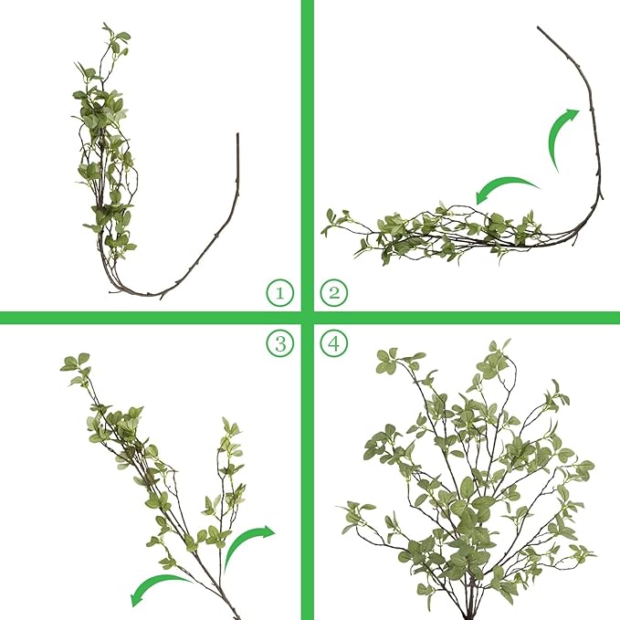 41” Artificial Greenery Stems, Long Fake Plant Twigs Faux Greenery Branches for Tall Vase Home Party Wedding Office Decor (4 Pcs)