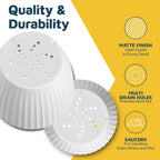 White 6-Inch Plant Pots with Drainage & Saucers 3 Pack, Indoor & Outdoor Planters for Houseplants, Herbs, and Flowers, Durable & Weatherproof Material, Stackable, Lightweight, Minimalist Design
