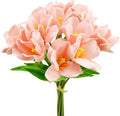 Mandy's Pink Fully Bloomed Artificial Tulips Flowers Centerpiece, 13.5" Lifelike PU Fake Floral Stems 12pcs for Kitchen Island & Dining Table, Spring Decor for Easter