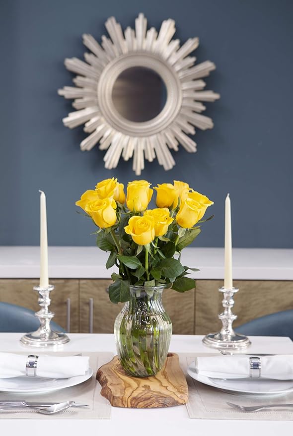 KaBloom - Bouquet of 12 Fresh Yellow Roses (Farm-Fresh, Long-Stem) with Vase - Fresh Flowers for Birthday, Valentine's & Mother's Day