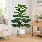 30" Artificial Fiddle Leaf Fig Tree, Realistic Fake Plants Faux Trees Indoor with Cotton Rope Basket, Artificial Plants Indoor for Apartment Home Living Room Office Decor
