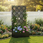 QINPTWUT Cottage Romance Edition Privacy Screen Planter Box with Trellis, Metal Raised Garden Bed for Climbing Plants, 27 Gallon Outdoor Divider for Patio Balcony Backyard, Easy Assembly