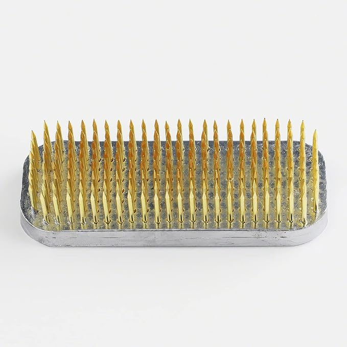 Wazakura Japanese Ikebana Kenzan Long Rectangular Flower Holder 3.4 in (87 mm), Made in Japan Floral Arranging Pin Frog Tool (3.4" (87mm) Long Rectangular Brass Kenzan)