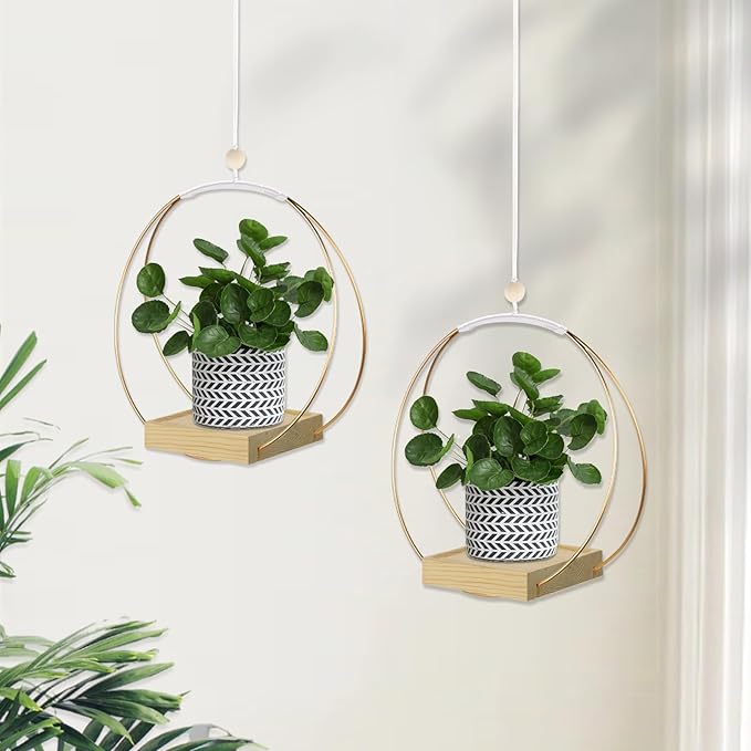 hismocal Hanging Planter for Indoor Plants, Plant Hanger with Sturdy Wood Base,Modern Boho Macrame Plant Hanger,Wall Ceiling Window Stands(Plants/Pots Not Included)