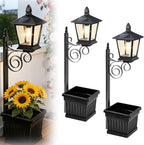 Solar Floor Lamps with Planter (2-in-1 Design), Solar Lamp Post Light with Planter with Posts, Ground Stakes, Planters, & Wall Mount Hardware, Outdoor Lights for Patio, Porch, Deck, Yard (2pcsBlack)