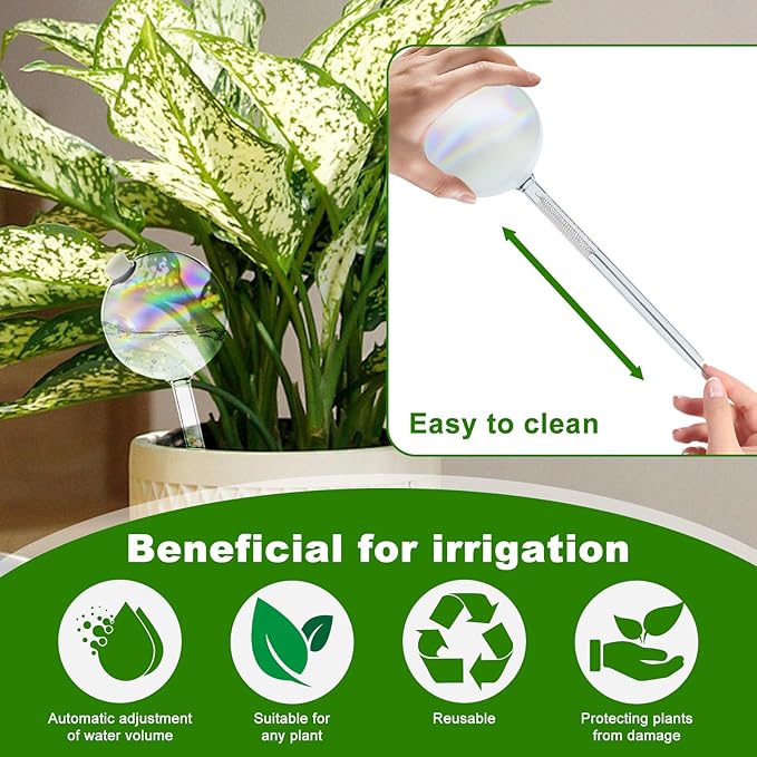 4 Pack Plant Watering Globes - 380ml Self-Watering Bulbs, Automatic Plant Waterer for Indoor & Outdoor Potted Plants, Vacation Plant Care Essential, Decorative Glass Design (380ml/13oz)