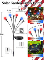 Upgraded 8 Pack Red White and Blue Solar Firefly Lights, 4th of July Solar Lights Patriotic Garden Lights Waterproof for 250th Anniversary National Day, Independence Day, Yard, Patio, Lawn Decorations