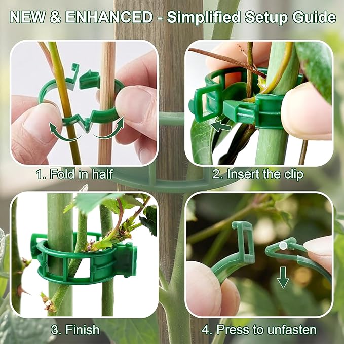 100 Pcs Plant Support Clips, Plastic Tomato Vine Clips for Securing Plants, Garden Fixing Clips for Climbing Plants, Grape & Vine Vegetables, Green