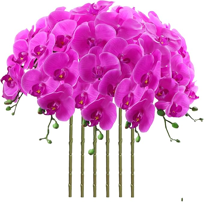 FagusHome 32 Inch Artificial Phalaenopsis Flowers 6 Pcs Artificial Orchid Flowers Stem Plants for Home Décor (Purple)