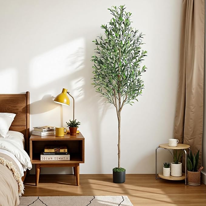 Alupssuc 7ft Olive Tree Artificial Indoor, Fake Tree Potted Faux Olive Trees with Lifelike Fruits and Realistic Leaves, Artificial Plants Indoor Fake Plants for Modern Home Office Living Room Decor