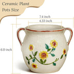 EFISPSS 6 Inch Vintage Ceramic Flower Pot with Relief Design & Handles,Ceramic Cracked Flower Pot with Drainage Hole for Indoor Plants,Tuscan Home Garden Decor (Living Room,Gift Ideas)