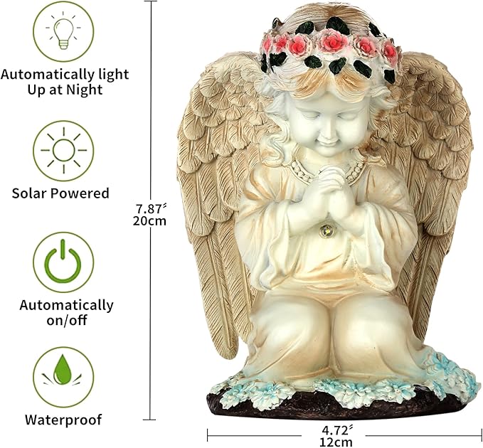 Angel Figurines, Outdoor Angel Statues for Garden, Solar Statues Outdoor Decorations for Patio Patio Lawn Yard Balcony, Garden Mom Gift