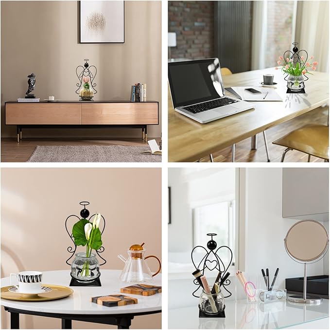 Angel Plant Terrarium with Metal Stand, Air Planter Bulb Glass Vase Metal for Hydroponics Home Garden Office Decoration-Plant Lover's Gift for Women (Angel)