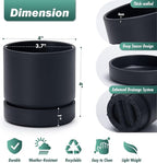Phoenix Vine 4 Inch Planter Pot with Drainage Hole & Saucer, Deep Water Catch Tray, Straight Cylindrical Round Pot for Plants, Matte Black, Pack of 2, 23-C-R-2