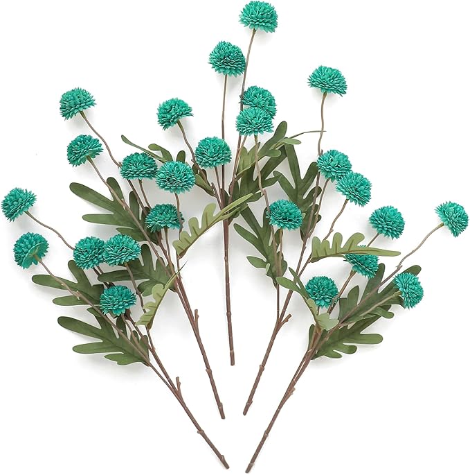 Floroom 5pcs Teal Green Faux Silk Mums Artificial Flowers, Bulk Fake Small Mini Chrysanthemums with Stems for DIY Wedding Centerpieces Floral Arrangements Vase Fillers Home Decorations