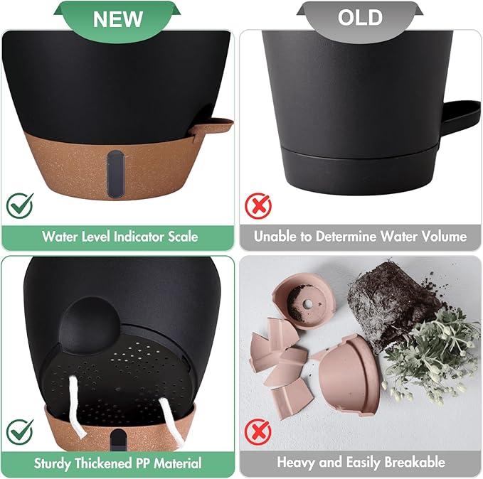 montresor 2 Pack 10 inch Plant Pots, PP Plastic Self Watering Plant Pot with Drainage and Tray for Indoor Outdoor Plants, Water Level Window & Reservoir Flower Pots Decorative Planter
