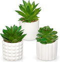 Briful Succulents Plants Artificial in White Ceramic Pots (Set of 3), Small Fake Plants for Home Office Desk Decor – Modern Mini Potted Succulents for Bathroom, Bedroom, Living Room Table, Shelf