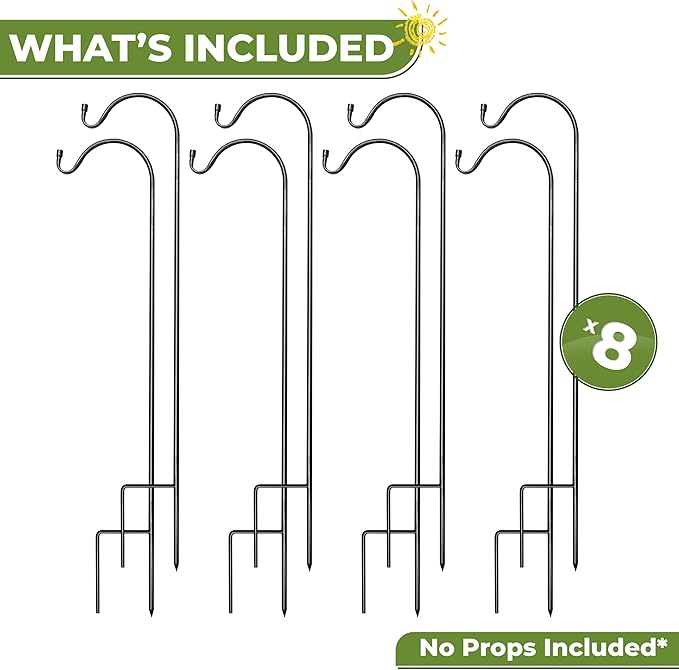 Sorbus Shepherds Hooks for Outdoor - Set of 8 Extendable Garden Planter Stakes for Bird Feeders, Outdoor Décor, Plants, Lights, Lanterns, Flower Baskets, and More! Heavy Duty - Up to 6.5 Lbs. (8 Pack)