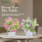 Mini Artificial Faux Plants 4 Packs, Small Fake Plants with Flowers, Black Potted Greenery for Bathroom Office Home Conference Table & Indoor Desk Decor Farmhouse Kitchen Library Restaurant