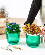 Melphoe 2 Pack Self Watering Hanging Planters Indoor Flower Pots, 6.5 Inch Outdoor Hanging Basket, Plant Hanger with 3Hooks Drainage Holes for Garden Home (Emerald)
