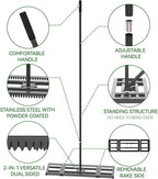 Housolution 32"x10" Lawn Leveling Rake with Serrated Edge & Smooth Plate, Heavy-Duty Stainless Leveling Rake with 72" Adjustable Handle, Serrated Rake for Soil/Dirt/Compost/Dead Grass/Gravel