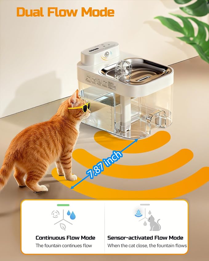 ODSD Cat Water Fountain, App Monitoring Wastewater Separation & No Filter Cotton, 5000mAh Battery & Plug-in Pet Water Fountain with 101oz/3L Automatic Water Dispenser for Cats Indoor, 2.4G Wi-Fi
