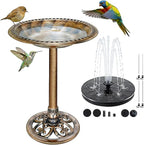 Bird Bath for Outside, Large 28 inch Tall Birdbaths for Outdoors with Solar Water Fountain, Plastic Retro Copper Bird Baths Bowl for Outdoor Garden Lawn Yard Patio Hotel Landscape Decor - Wide 20”