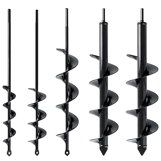 VASGOR Set of 5 Auger Drill Bit for Planting (1.6x16", 2x16", 2.6x16", 3x16", 3.5x16") - Easy Planter Garden Auger - Bulb & Bedding Plant Augers - Post Hole Digger for 3/8” Hex Drive Drill