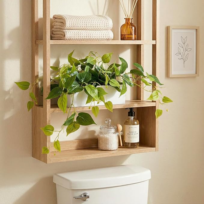 MyGift Vibrant Lifelike Artificial Plant Pothos Leafy Vine Greenery in White Concrete Rectangular Planter Box