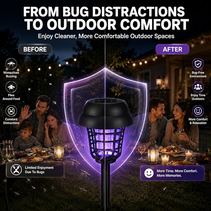 4 Pack Solar Bug Zapper Outdoor Waterproof Solar Powered Mosquito Zapper Repellent Outdoor Patio,Cordless & Auto On/Off Purple White Light Small Fly Insect Zappers for Garden Backyard