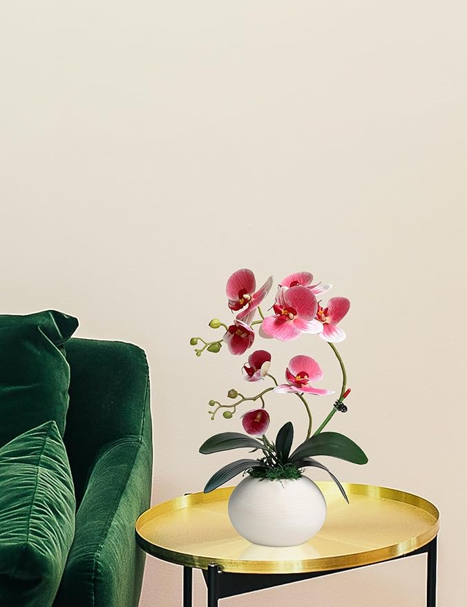 Forlaoers Modern 17" Pink Artificial Orchid Faux Flowers in vase Fake Plant Floral Arrangements Table Centerpieces for Dining Room Home Office Bathroom Decorations Indoor Farmhouse Wedding Decor
