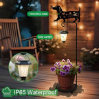 Solar Floor Lamp with Plant Stand Outdoor,Metal Dachshund Dog Garden Decorations,Solar Lanterns Outdoor Front Porch Decor for Deck,Patio,Yard
