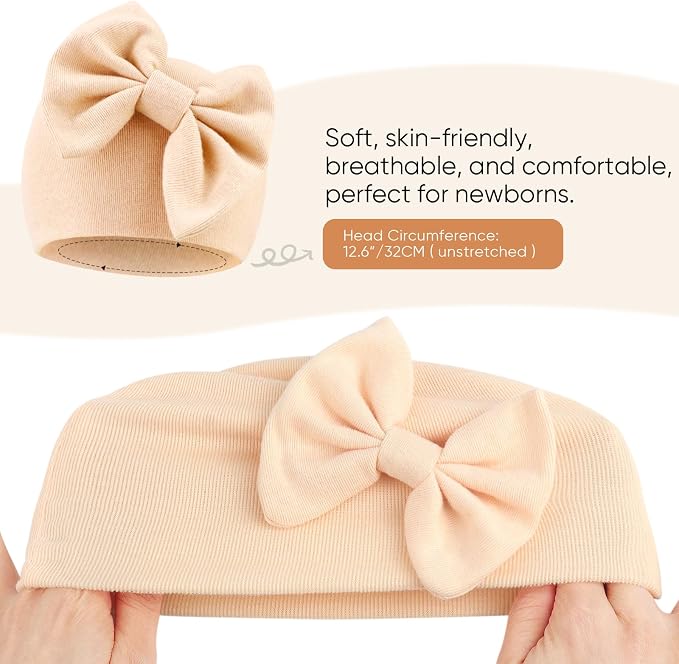 BQUBO Newborn Baby Girls Hats Mittens Set Hospital Hat Beanie Infant Bow Hats Baby Cotton Gloves for 0-6 Months