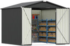 Patiowell 8x8 FT Outdoor Storage Shed, Garden Tool Storage Sheds with Sloping Roof and Double Lockable Door, Outdoor Shed for Backyard Patio Lawn, Black