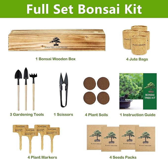 Bonsai Tree Kit, Bonsai Starter Kit with Seeds & Tools, Tree Live Plants Indoor, Gardening Gifts for Women Men Mom Father Plant Lover, Birthday Gifts for Women