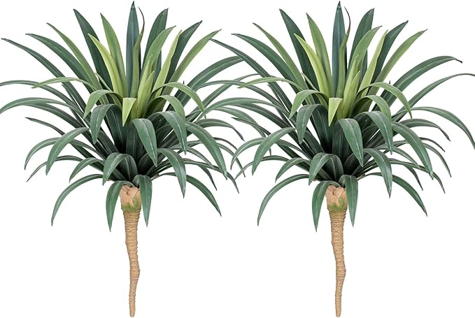 Artificial Agave Plant 19.68Inch UV Resistant Faux Agave Plant Outdoor Large Fake Plants Indoor Realistic Artificial Plants Without Pot for Outdoor Patio Garden Indoor Home Decor (2 Packs)