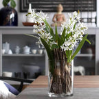 3pcs Artificial Cymbidium Orchid Flowers That Look Real, Faux White Orchid Stems for Vases, Silk Flowers Arrangement for Home Office Farmhouse Indoor Tables Centerpieces Decoration (White)