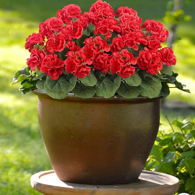 CITYES 3 Pcs Artificial Geraniums Flowers Silk Geraniums for Outdoors UV Resistant Red Fake Geranium Bush Faux Flowers Plant for Planter Garden Home Decor Indoor Patio Vase Table Centerpiece