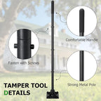 Tamper Tool with Detachable Long Handle, 59 Inch Manual Heavy Duty Soil Compactor for Pavers, Stones, Lawn Edging, Fence Post Installation, Black