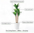 Garvee 4.8FT Artificial Dracaena Plant, Faux Yucca Tree in White Tall Planter, Artificial Trees Fake Floor Plant in Pot for Home Office Indoor Outdoor Decor