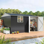 Polar Aurora 10X12 FT Metal Outdoor Storage Shed with Window, Heavy-Duty Galvanized Steel Garden Shed with Lockable Doors and 4 Vents, Large Weatherproof Tool Shed for Backyard Patio Outside, Black