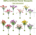 Alupssuc 48 Bundles Artificial Flowers for Outdoors Decoration, UV Resistant Silk Faux Floral Spring Fake Plastic Plants Greenery for Outside Indoor Patio Porch Window Box Home Decor, Mix 6 Colors