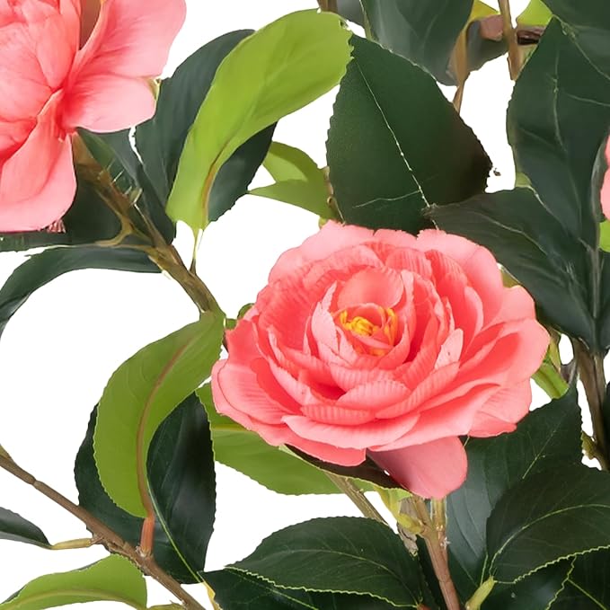 Artificial Camellia Tree 2 Pack - Realistic Camellia Plants in Pot with Pink Flowers, Lifelike Faux Greenery for Living Room, Patio, or Wedding,Pink