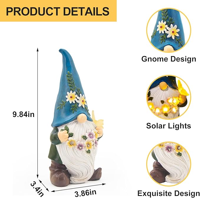 DKJOCKY Gnome Garden Decor Statue with Solar Light Lantern, Funny Waterproof Resin Figurine Outdoor Decorations for Yard Patio Lawn Balcony Porch, Birthday Gifts for Women Mom Grandma
