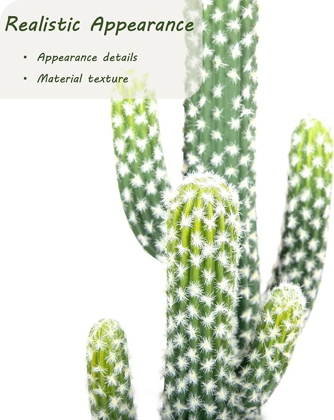 Nafresh UV-Resistant Artificial Fake Cactus Plants 23in – 2 Pack Large Faux Cowboy Cactus for Indoor & Outdoor Home, Office, or Garden Decor