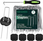 FEED GARDEN 6 Inch 50 Pcs Galvanized Landscape Staples 50 Pcs Gaskets Pick Hook Garden Stakes 11 Gauge Anti-Rust Landscaping Fabric SOD Pins U Shaped Yard Turf Stakes for Weed Barrier Fabric